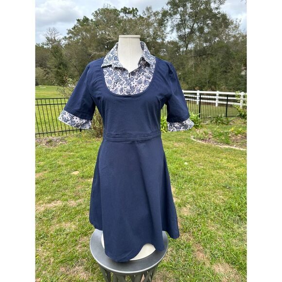 Tatiana & Natouchi Women's Navy/Cream Fit & Flare Paisley Size XL Dress - Picture 2 of 9